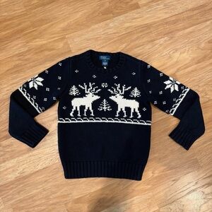 Polo Ralph Lauren Reindeer Holiday Knit Sweater Unisex Child Size S (8) Navy